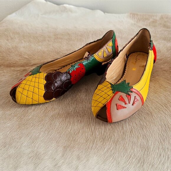 Charlotte Olympia Incy Tutti Frutti Peep Toe Leather Ballet Flats Shoes Girls 29 - Picture 6 of 14